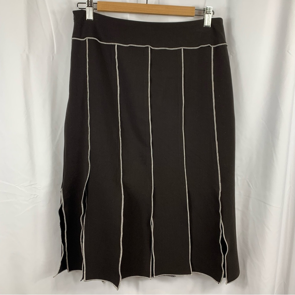 J Michaels Black Gray Lined Skirt Side Zipper Pleated Cut Outs Slits Women's 6